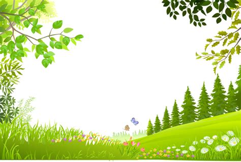 Nature Landscape Cartoon Trees Plants Green Grass Background Material