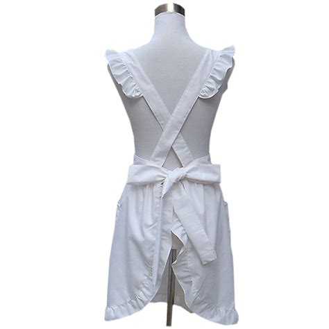 Hyzrz Retro Fancy Cute Cotton Frilly Kitchen White Apron Flirty Baking Cooking Aprons For Womens