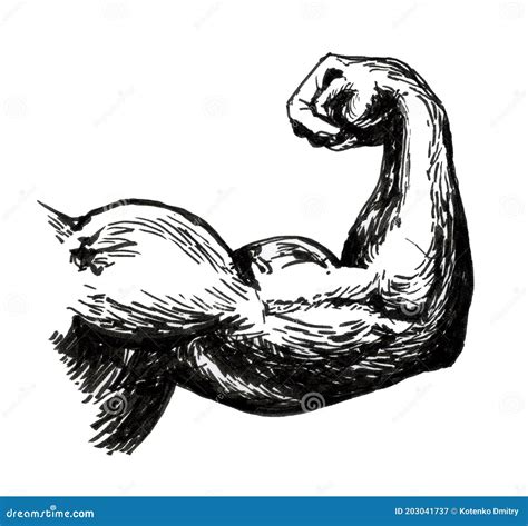 Bodybuilder Biceps Strong Hand Symbol Ink Drawing Stock Illustration Illustration Of