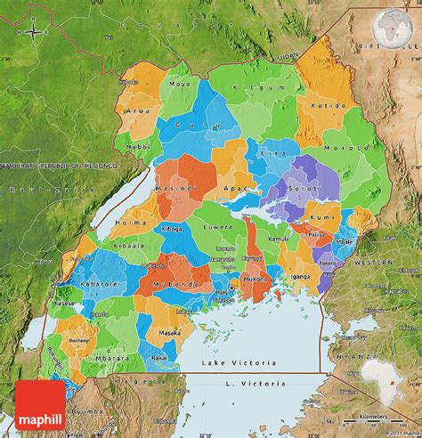 Map is showing uganda, a landlocked country in east africa. Political Map of Uganda, satellite outside