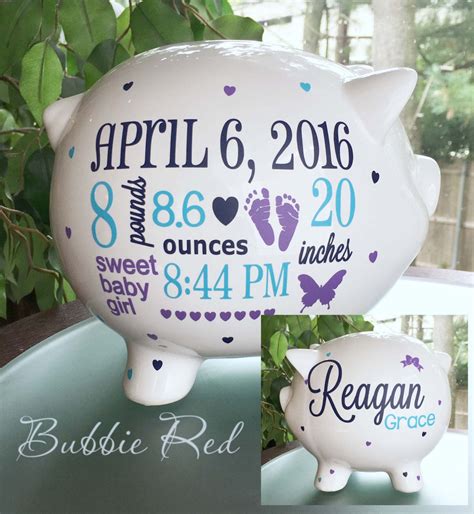 Look no further than our incredible range of personalised chocolate gifts that'll sure bring joy to their hearts. Personalized Piggy Bank Custom Baby Birth Stats Gift Baby ...
