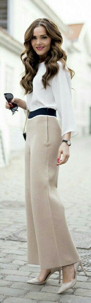 Womens Fashion Color Block High Waist Flared Trousers With White