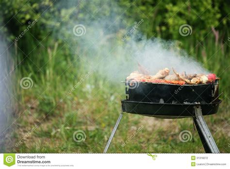 Bonfire Campfire Fire Flames Grilling Steak On The Bbq Stock Photo