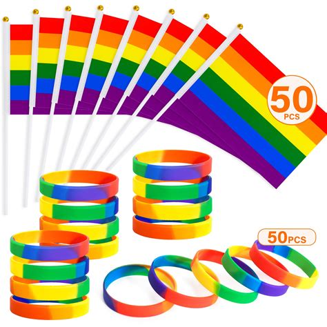 100PCS Pride Decorations Pride Flags Pride Bracelets Mini LGBTQ