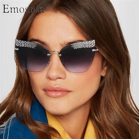 Emosnia Cat Eye Rimless Gothic Modis Sunglasses Oculos Big Vintage