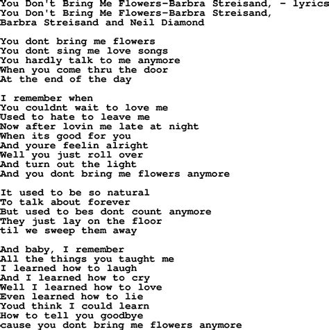 Love Song Lyrics Foryou Dont Bring Me Flowers Barbra Streisand
