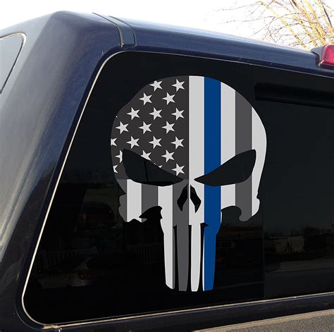 Buy Tenkey Punisher Skull Thin Blue Line Usa Flag Police Morale Swat