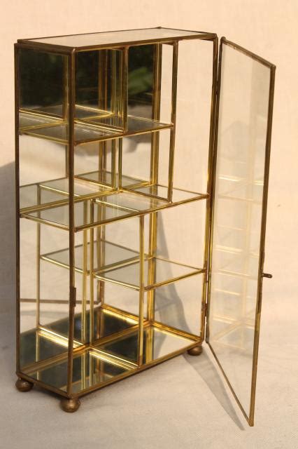 Miniature Curio Cabinet Display Case Vintage Brass And Mirror Glass Vitrine Box