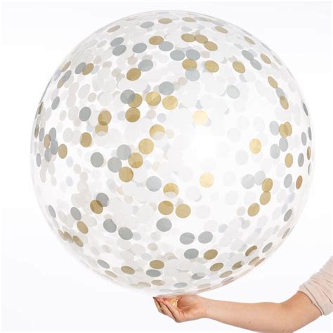 White Silver And Gold Giant Confetti Balloon By Bubblegum Balloons