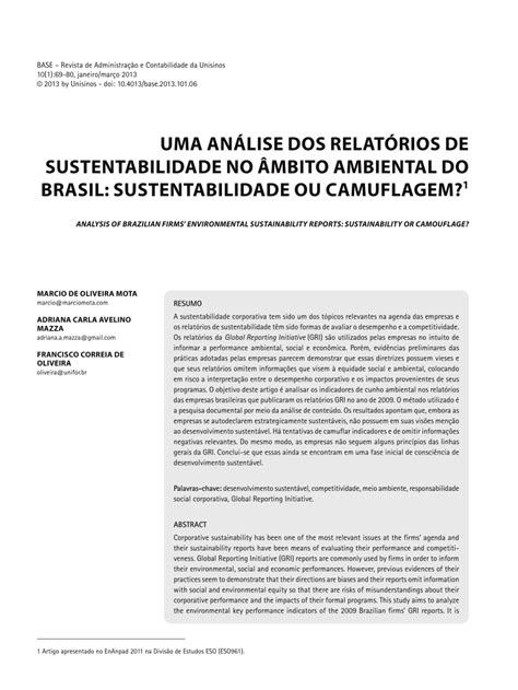 Pdf Uma An Lise Dos Relat Rios De Sustentabilidade No Mbito Ambiental Do Brasil