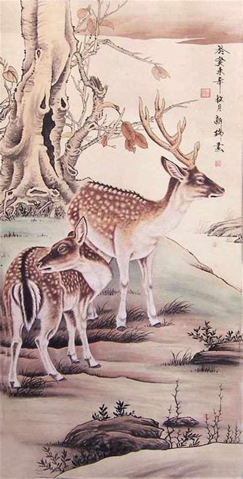 Chinese Deer Painting 0 4460001 67cm X 134cm26〃 X 53〃
