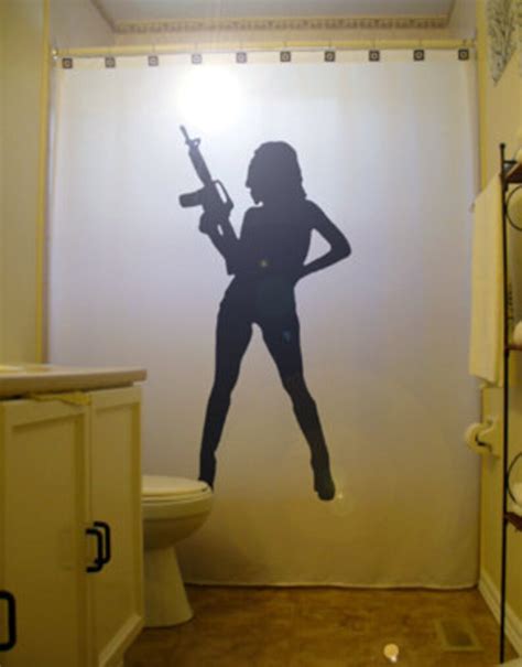 Ak47 Gun Pinup Girl Shower Curtain Sexy Bathroom Decor For Men Extra Long Fabric Available In
