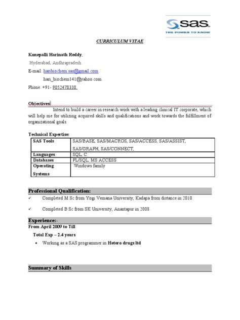 Our resume examples, created by experienced recruiters and experts, can help guide you as you make your own. Sas Resume.doc Hy | Sas (Software) | Clinical Trial | Free ...