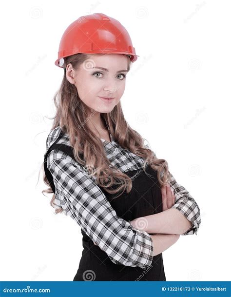 Portrait Of A Young Woman Engineer Isolated On White Stock Image