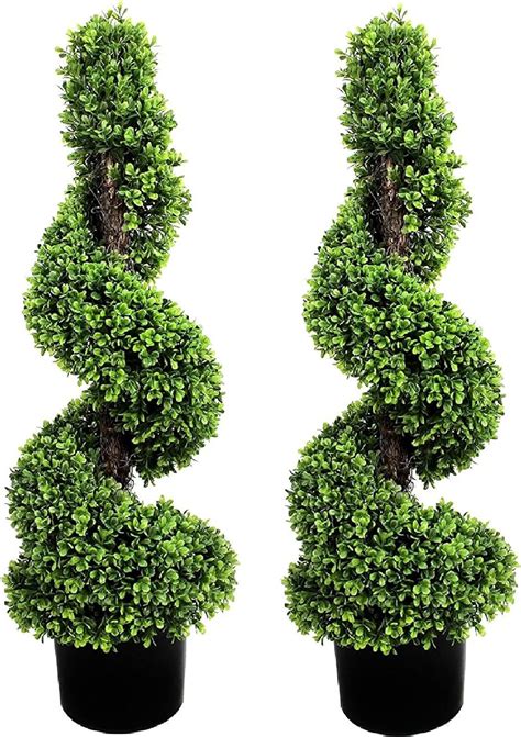 2 X Artificial Topiary Boxwood Spiral Trees 3ft90cm Uk