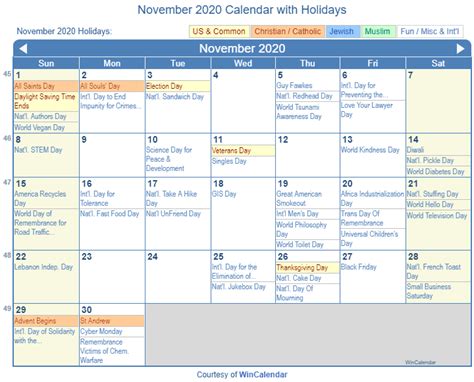 November 2020 Printable Calendar With Holidays Nar Media Kit