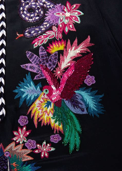 Black Jungle Embroidered Silk Top Tops Matthew Williamson