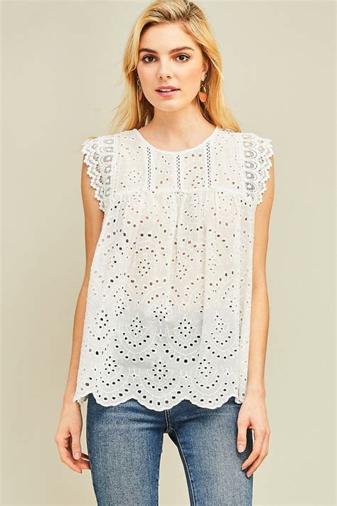 The White Eyelet Lace Top Fall Fashion Outfits Casual Eyelet Top
