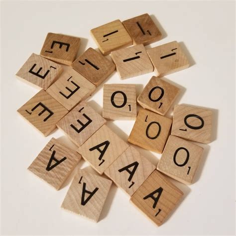 20 Scrabble Vowels Letter Tiles Game Tokens Wood Lot Playing Etsy