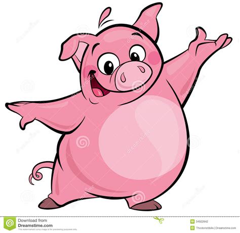 Cartoon Happy Cute Pink Pig Character Presenting Stock