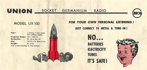 Instruction Sheet For The Vintage Union Rocket Germanium Radio Side I