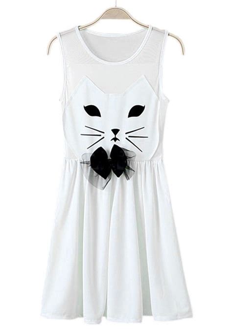 Cat Print Dress Cat Print Dress Sleeveless Chiffon Dress Fashion