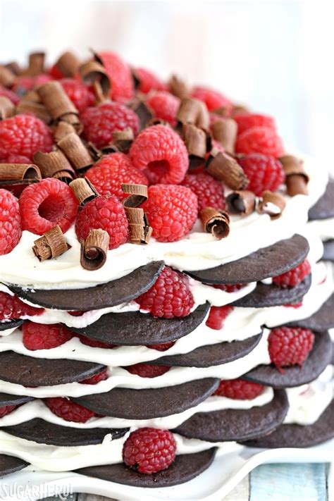 No bake chocolate cake is a biscuit cake recipe, incredibly delicious and so easy to make! Chocolate Raspberry No-Bake Cake - SugarHero