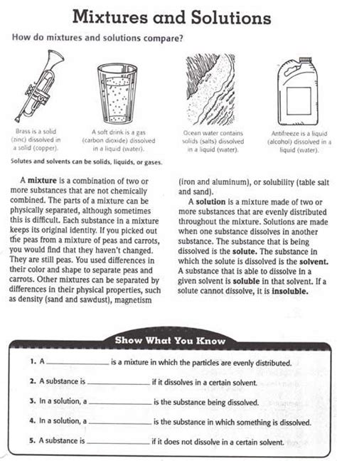 Mixtures And Solutions Worksheet 5th Grade Educationmaterial