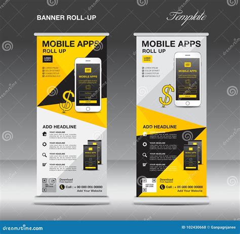 Mobile Apps Roll Up Banner Template Stand Layout Yellow Banner Stock