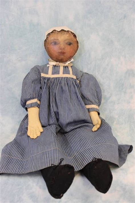 25 Antique Ca 1890 Primitive Nice Oil Painted Face Cloth Doll Antique Clothes Doll Clothes