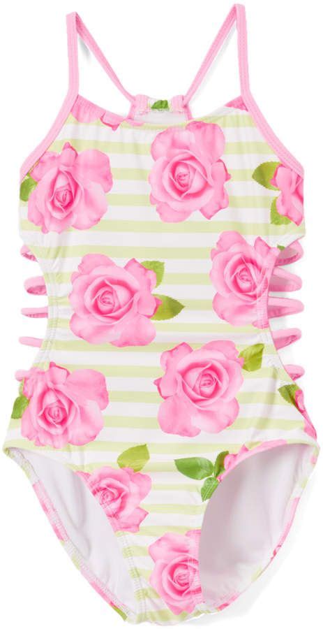Kate Mack Girls One Piece Swimsuits Pink Pink Stripe Floral One