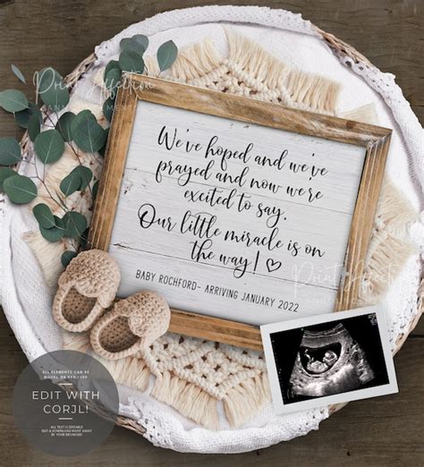 digital pregnancy announcement with rustic wooden board etsy