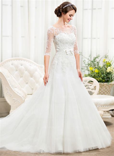 ❤ top qualität & günstiger preis. Duchesse-Linie U-Ausschnitt Kapelle-schleppe Tüll Spitze ...