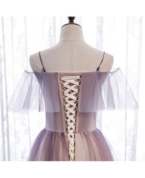 Fantasy Bling Purple Tulle Prom Dress With Spaghetti Straps Mx16056