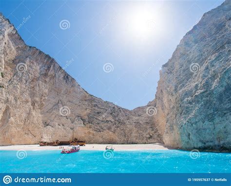 The Famous Navagio Shipwreck Beach In Zakynthos Island Stock Image