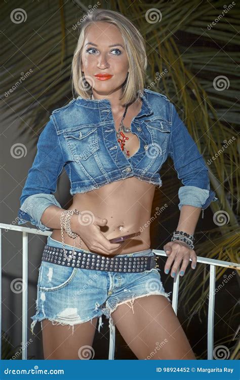 Blonde Woman In Denim Stock Photo Image Of Glamorous