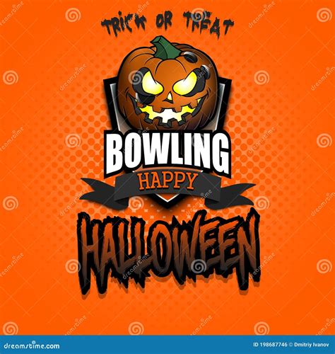 Happy Halloween Logo Bowling Ball Pumpkin Stock Vector Illustration
