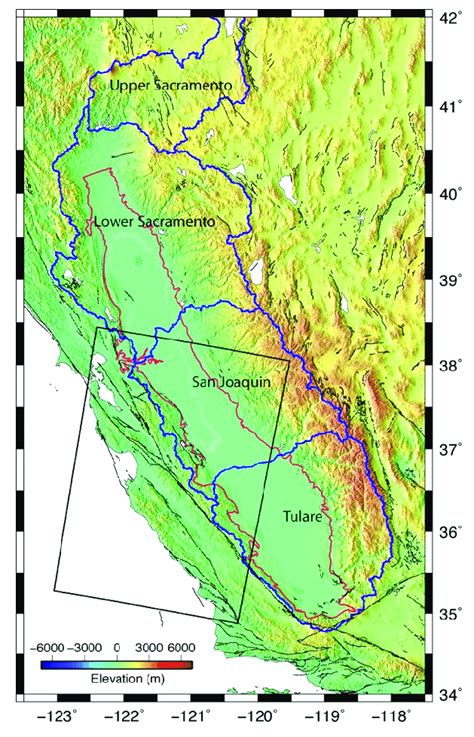 Regional Map Of The Central Valley Region In California With Topography