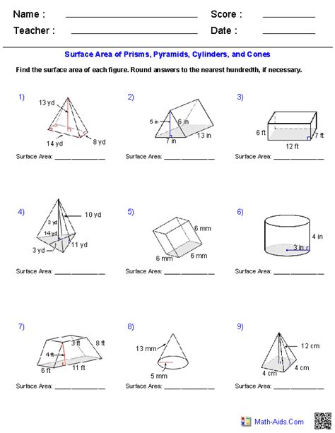 Volume Of Solids Worksheet Answers