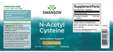 N Acetyl Cysteine NAC 1000 Mg 60 Capsule Extra Strength Swanson