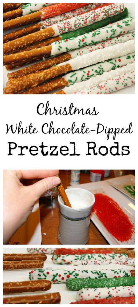 Christmas White Chocolate Dipped Pretzel Rods With Red And Green Sprinkles