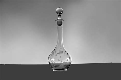 Etched Tall Floral Decanter Original Stopper 16 Inch Clear Glass Barware