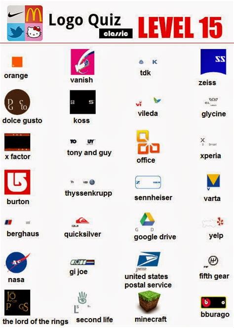 Logo quiz es un juego de palabras que consiste en adivinar logotipos de empresas y marcas famosas. Soluciones Logo Quiz Classic Nivel 15 de Android - Soluciones de los Juegos de Android