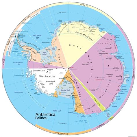 La Antártida Mapa Político Vinilo 100 X 100 Cm Amazones Oficina