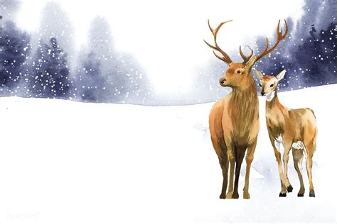 Download Free Vector Of Hand Drawn Pair Of Deer In A Winter Landscape