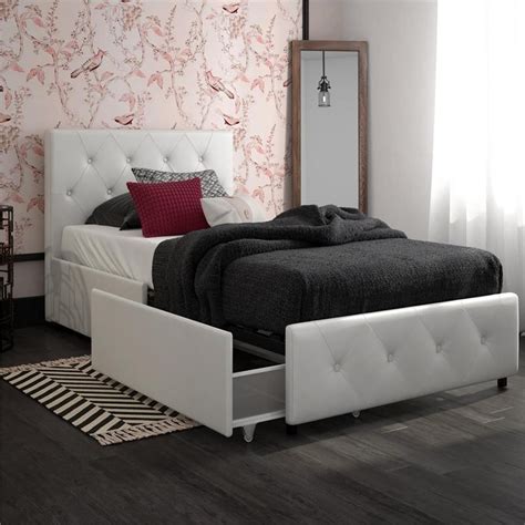 Dhp Dean White Faux Leather Upholstered Twin Bed With Storage Homesquare
