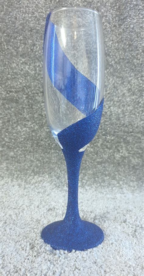 Blue Glitter Champagne Glass Etsy