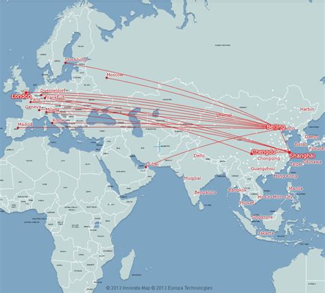As a rule of thumb, at about $5 per kilo, express freight is the cheapest shipping mode for packages or small shipments up to about 150 kg. Air China route map - Europe