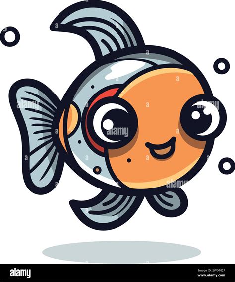 Cute Kawaii Goldfish Cartoon Character Vector Illustration Stock