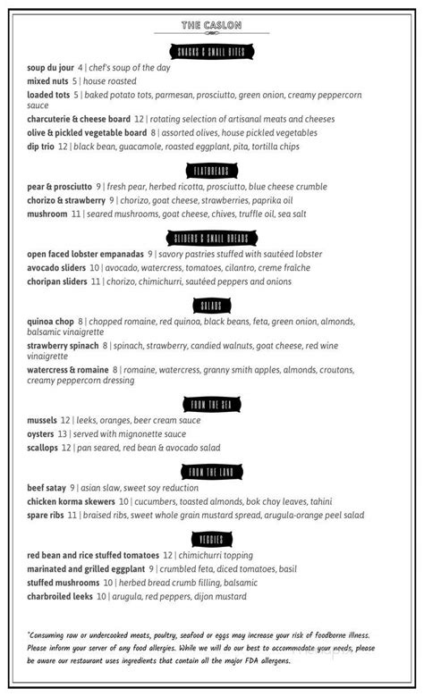 A listing on allmenus.com does not necessarily reflect our affiliation with or endorsement of the listed restaurant. Online Menu of The Caslon, Avon Lake, OH